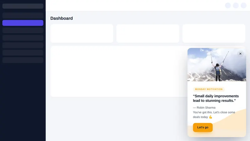 Daily motivation slide-in popup shown inside a GoHighLevel account